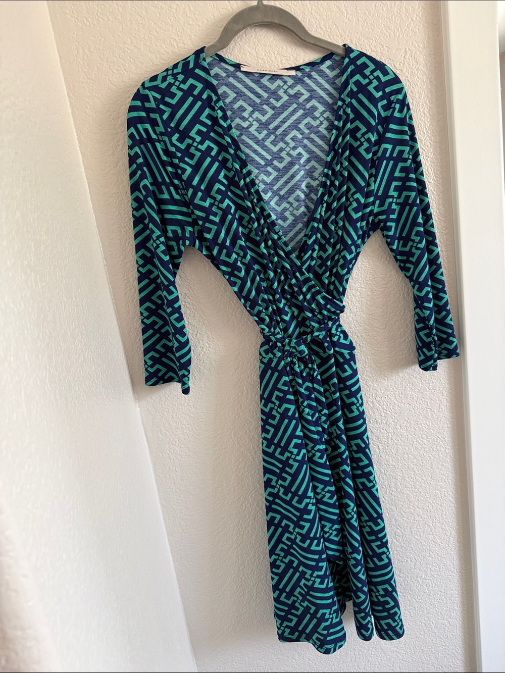41 Hawthorn Teal and Navy Geometric Wrap Dress